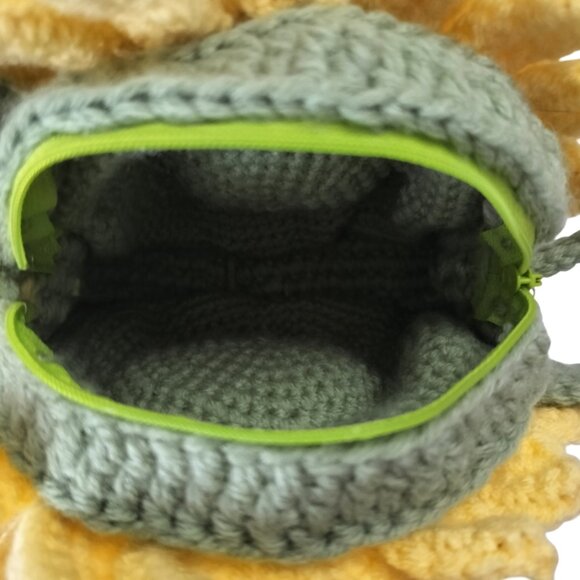 Handmade Crochet Handbag Sunflower Chain Handle Size Med Yellow Green - Picture 5 of 9